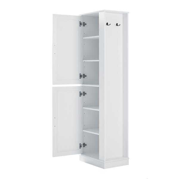 Tall Bathroom Storage Cabinet, Freestanding Storage Cabinet with Hook and Adjustable Shelf, MDF Board, White