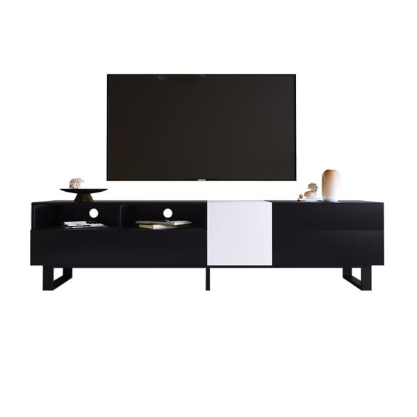 Modern TV Stand for 80'' TV with Double Storage Space, Media Console Table, Entertainment Center with Drop Down Door for Living Room, Bedroom, Home Theatre