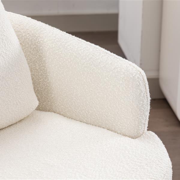 035-Boucle Fabric Swivel Chair With Soild Wood Round Brown Base Leg,Ivory