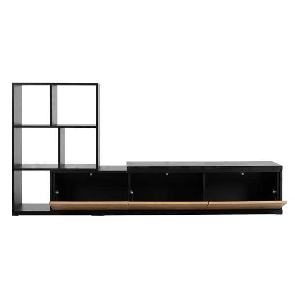 74.8''-126'' Extendable TV Stand with 3 Tier Bookshelves for TVs up to 110'', Adjustable Entertainment Center with Storage Cabinets, Sliding Tabletop Media Console for Living Room, Black