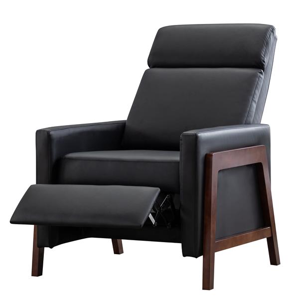 Wood-Framed PU Leather Recliner Chair Adjustable Home Theater Seating with Thick Seat Cushion and Backrest Modern Living Room Recliners, Black