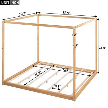 King Size Canopy Platform Bed with Support Legs, Natural