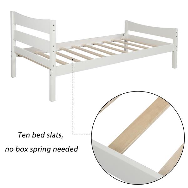 [Not allowed to sell to Walmart]Twin Size Wood Platform Bed with Headboard and Wooden Slat Support (White)