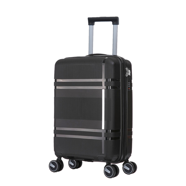 3 Piece Luggage Sets PP Lightweight Suitcase with Two Hooks, Spinner Wheels, (20/24/28) BLACK