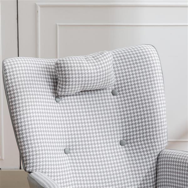 35.5 inch Rocking Chair, Soft Houndstooth Fabric Leather Fabric Rocking Chair for Nursery, Comfy Wingback Glider Rocker with Safe Solid Wood Base for Living Room Bedroom Balcony (light grey)