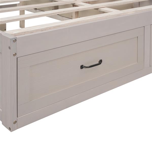 Queen Size Platform Bed with 6 Storage Drawers,Antique White