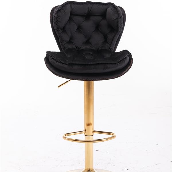 Set of 2  Bar Stools,with Chrome Footrest and Base Swivel Height Adjustable Mechanical Lifting Velvet + Golden Leg Simple Bar Stool-black