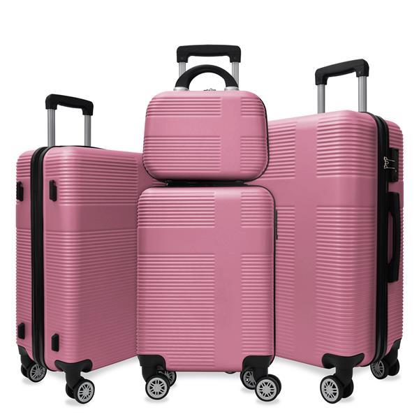 Luggage 4 Piece Set with Spinner Wheels, Hardshell Lightweight Suitcase with TSA Lock,Checked Luggage,Pink(12/20/24/28in)