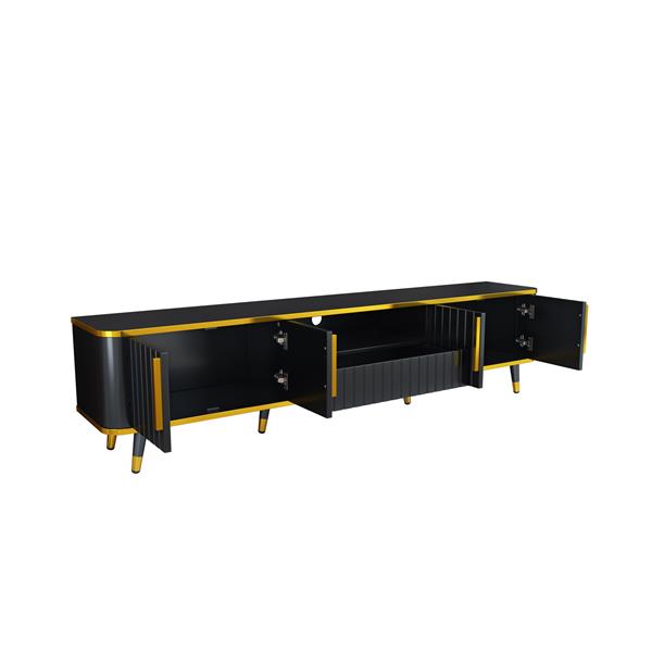 Luxury Minimalism TV Stand with Open Storage Shelf for TVs Up to 85", Entertainment Center with Cabinets and Drawers, Practical Media Console with Unique Legs for Living Room, Black