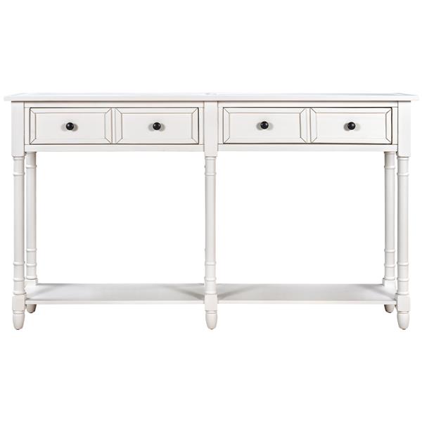 Console Table Sofa Table Easy Assembly with Two Storage Drawers and Bottom Shelf for Living Room, Entryway (Ivory White)