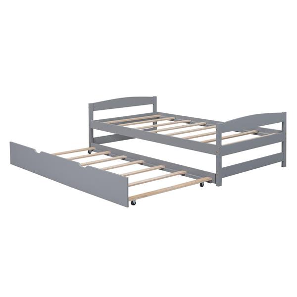 Twin Size Platform Bed with Twin Size Trundle, Gray