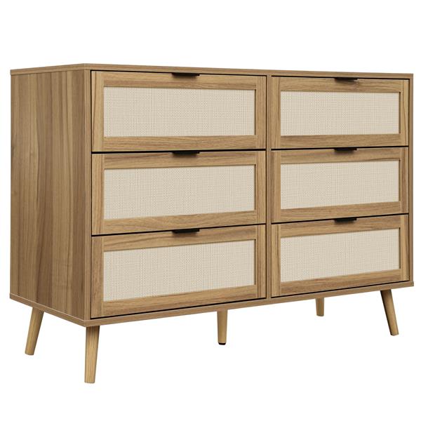 Modern 6 Drawer Dresser Wood Cabinet (Walnut)