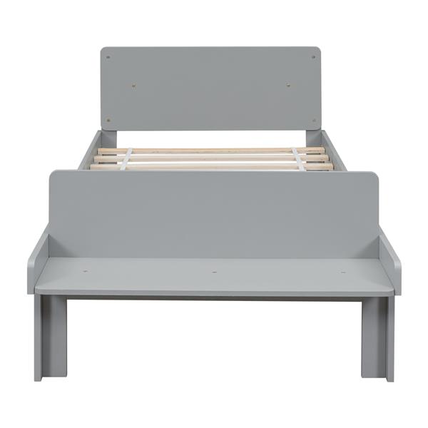 Twin Bed with Footboard Bench,Grey