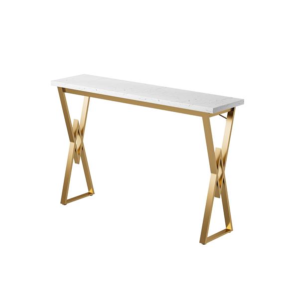 63" Modern White Kitchen Bar Height Dining Table Wood Breakfast Pub Table with Gold Base