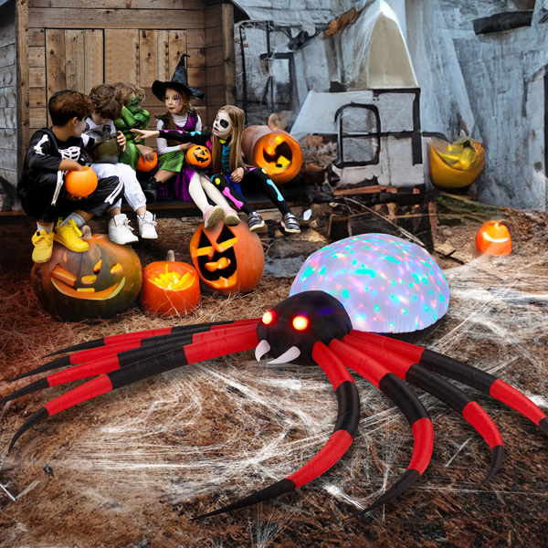 11.8 FT Halloween Inflatables Crawling Spider Outdoor Decorations with Rotating LED Lights, Scary Halloween Giant Blow up Decorations for Holiday Party Front Yard Lawn Garden Decor