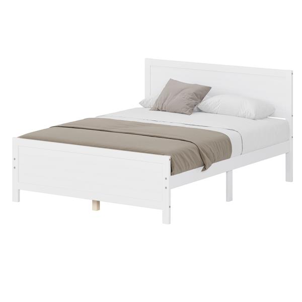 Wood Platform Bed Frame with Headboard, Mattress Foundation with Wood Slat Support, No Box Spring Needed, Queen Size, White