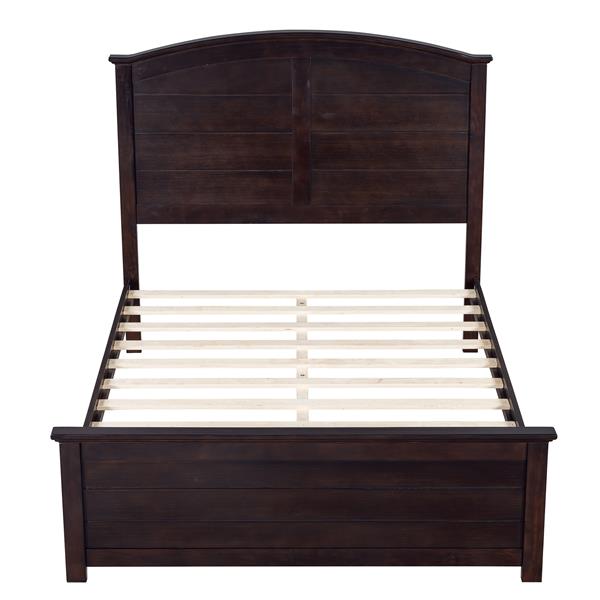 Farmhouse Wooden Platform Full Size Bed with Curl Design Headboard and Footboard for Teenager, Espresso