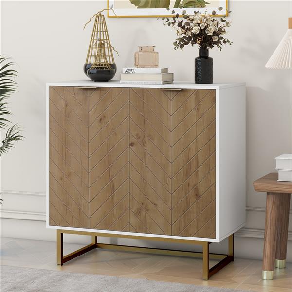 White and Gold Storage Cabinet with 2 Doors, Modern Buffet Sideboard Cabinet, Kitchen Buffet Cabinet with Storage Sideboard Buffet for Living Room