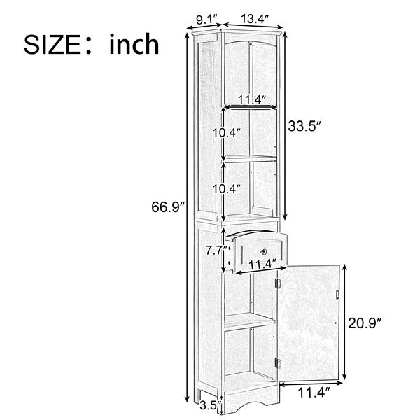 Tall Bathroom Cabinet, Freestanding Storage Cabinet with Drawer, MDF Board, Adjustable Shelf, White