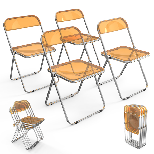 2pcs Foldable Patio Plastic Folding Chairs Orange Transparent