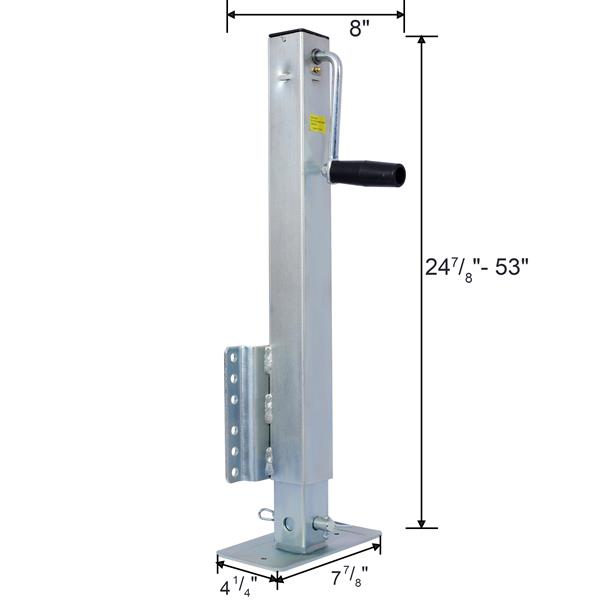 Heavy Duty Trailer Jack, Fixed Mount Jack w/Drop Leg, 28.6 in. of Lift, Max Load 2,500 Lbs