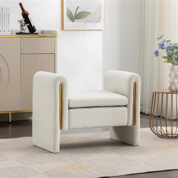 031-Velvet Fabric Single Bench Shoe Bench Makeup Bench For Bedroom Indoor,Ivory