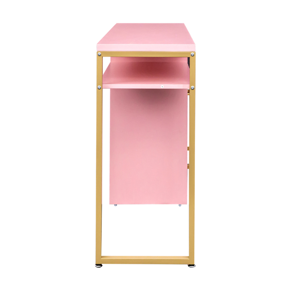  pink particle board iron pipe 97*35*78cm 2 drawers and 1 door computer desk can be used in multiple scenes