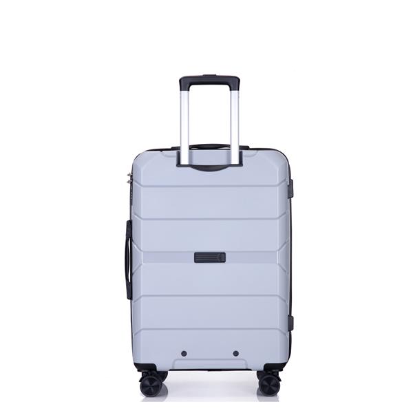 Hardshell Suitcase Spinner Wheels PP Luggage Sets Lightweight Suitcase with TSA Lock,3-Piece Set (20/24/28) ,Silver