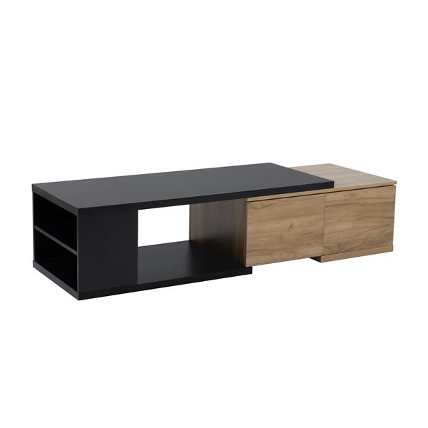 47.2''-57''W Extendable Coffee Table with 2 Storage Drawers, Dual-tone Wood Center Table with Extendable Sliding Tabletop, Multi-functional Hidden Storage Sofa Table for Living Room, Black