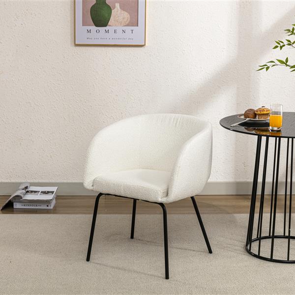 039-Set of 1 Boucle Fabric Dining Chair With Black Metal Legs,Ivory