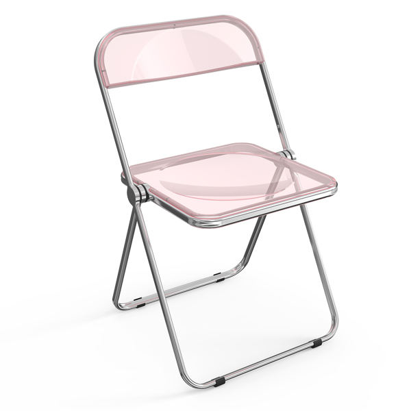 2pcs Foldable Patio Plastic Folding Chairs Pink Transparent