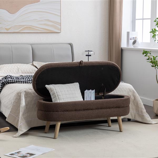 036-Boucle Fabric Storage Bench Bedroom Bench With Wood Legs For Living Room Bedroom Indoor,Brown