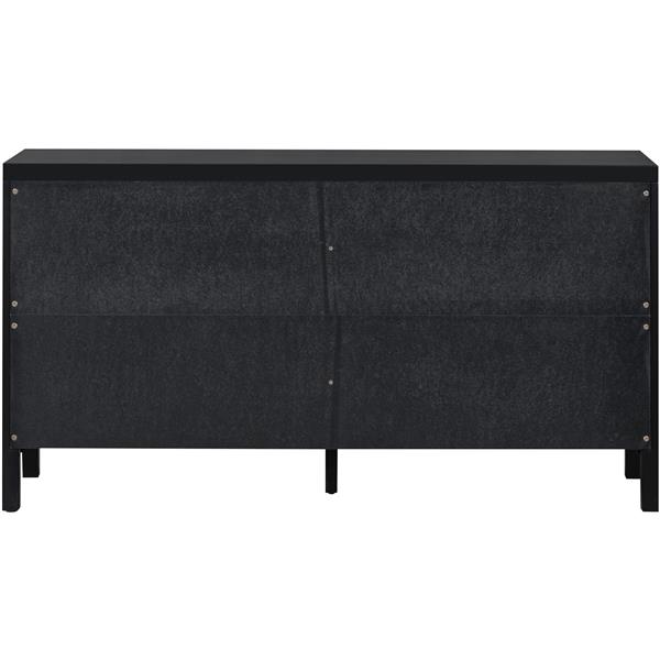 Large Storage Space Sideboard with Artificial Rattan Door and Metal Handles for Living Room and Entryway (Black)