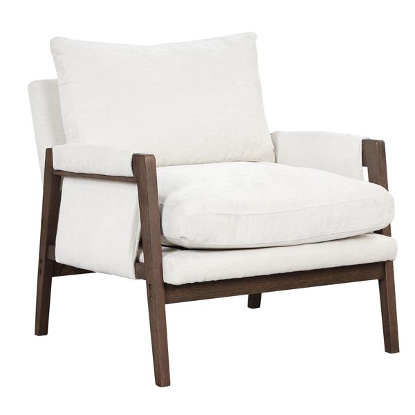 Mid-Century Modern Velvet Leisure Chair with Solid Wood and Thick Seat Cushion for Living Room,Bedroom,Studio,White