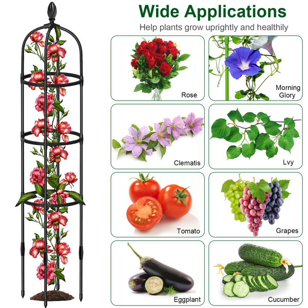 2 Packs Garden Obelisk Trellis 5.9FT Plants Tower for Climbing Plants Flower Vegetable Vine Support Rustproof Garden Plant Trellis Black(No shipments on weekends)