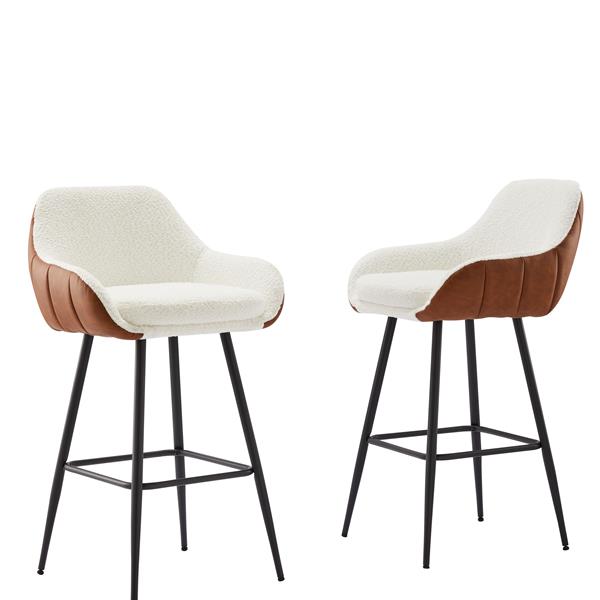 26" Modern Counter Height Bar Stools Set of 2, Mid Century Leather Upholstered Arm Bar Stools, Leisure Side Chair with Metal Legs for Kitchen&Dining Room