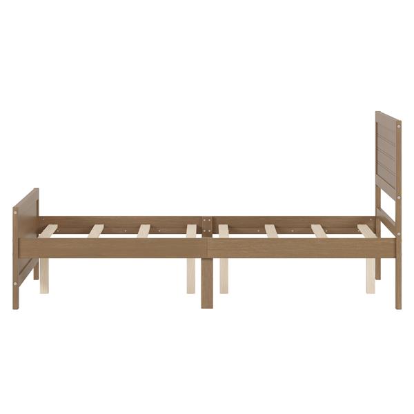 Wood Platform Bed Frame with Headboard, Mattress Foundation with Wood Slat Support, No Box Spring Needed, Queen Size, Walnut