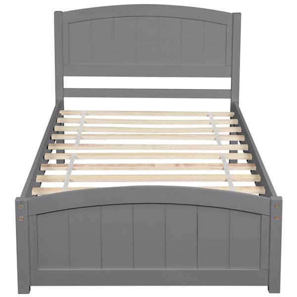 Wood Platform Bed with Headboard,Footboard and Wood Slat Support, Gray