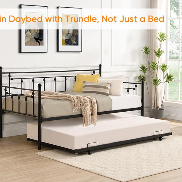 Twin Size Metal Daybed with Pull Out Trundle, Modern 2 in 1 Sofa Bed Frame for Kids Teens Adults,Single Daybed Sofa Bed Frame for Bedroom Living Room Guest Room,No Box Spring Needed