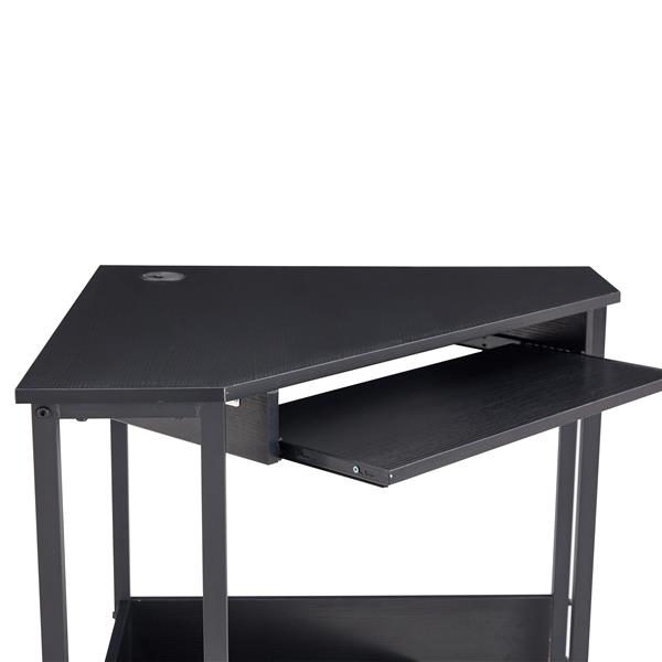 Triangle Computer Desk,Corner Desk With Smooth Keyboard Tray& Storage Shelves ,Compact Home Office,Small Desk With Sturdy Steel Frame As Workstation For Small Space,BLACK,28.34''L 24''W 30.11''H