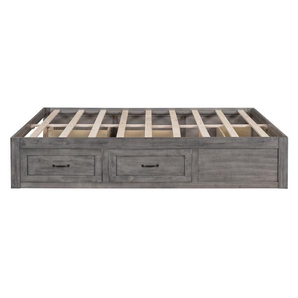 Queen Size Platform Bed with 6 Storage Drawers,Antique Gray