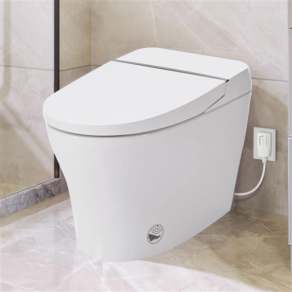 Heated Seat Smart Toilet  without Bidet, Upmarket Compact Dual Flush Toilet 1/1.28 GPF, Tank less toilet with Adjustable Temp Heated Seat, Foot sensor Flush, White Night Light, Knob Control, Power Out