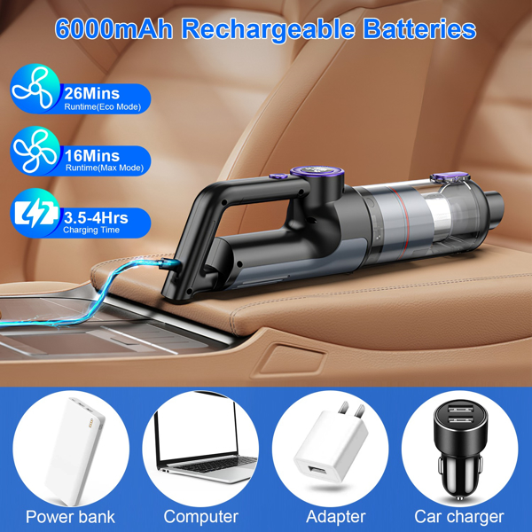 3 In 1 Handheld Vacuum Cleaner Cordless Car Vacuum 15000PA Rechargeable Duster with 2 Modes 2 Washable Filters Digital Display