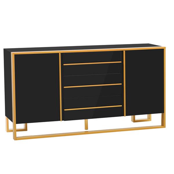 Modern Style 59"L Sideboard with Large Storage Space and Gold Metal Legs for Living Room and Entryway (Black)