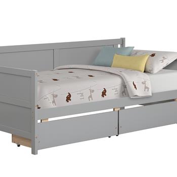 Daybed with two drawers, Twin size Sofa Bed,Storage Drawers for Bedroom,Living Room ,Grey