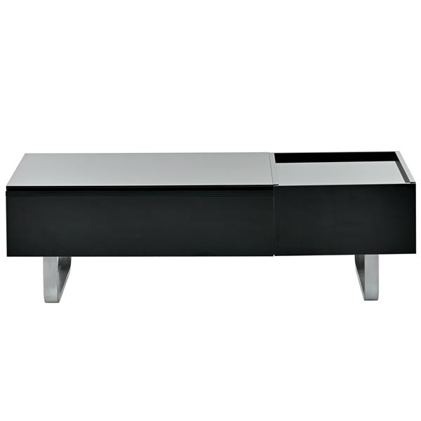 [VIDEO provided] Multi-functional Coffee Table with Lifted Tabletop, Contemporary Cocktail Table with Metal Frame Legs, High-gloss Surface Dining Table for Living Room, Black