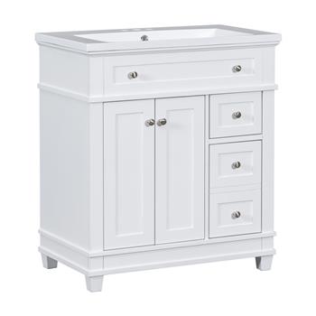 30\\" Bathroom Vanity Cabinet with Sink Combo Set, Undermount Resin Sink, Free Standing Vanity Set with 2 Drawers& Soft Closing Doors, Solid Wood Frame Bathroom Cabinet, White