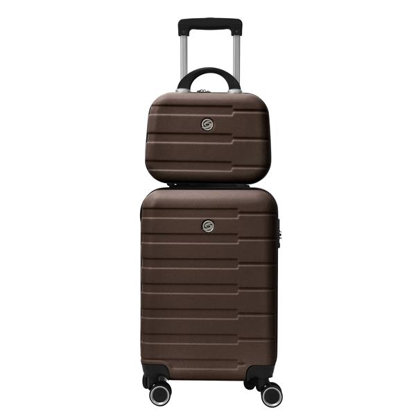 4 Piece Hard Shell Luggage Set,Carry on Suitcase with Spinner Wheels,Family Luggage Set,Brown(12/20/24/28in)