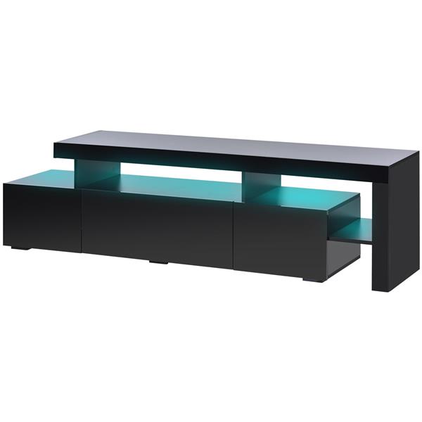 Modern Style 16-colored LED Lights TV Cabinet,  UV High Gloss Surface Entertainment Center with DVD Shelf,  Up to 70 inch TV, Black