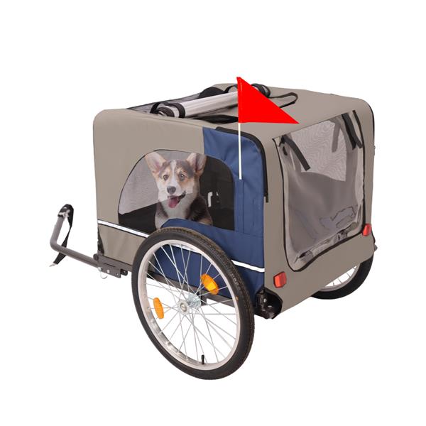 Dog Bike Trailer, Breathable Mesh Dog Cart with 3 Entrances, Safety Flag, 8 Reflectors, Folding Pet Carrier Wagon with 20 Inch Wheels, Bicycle Carrier for Medium and Small Sized Dogs